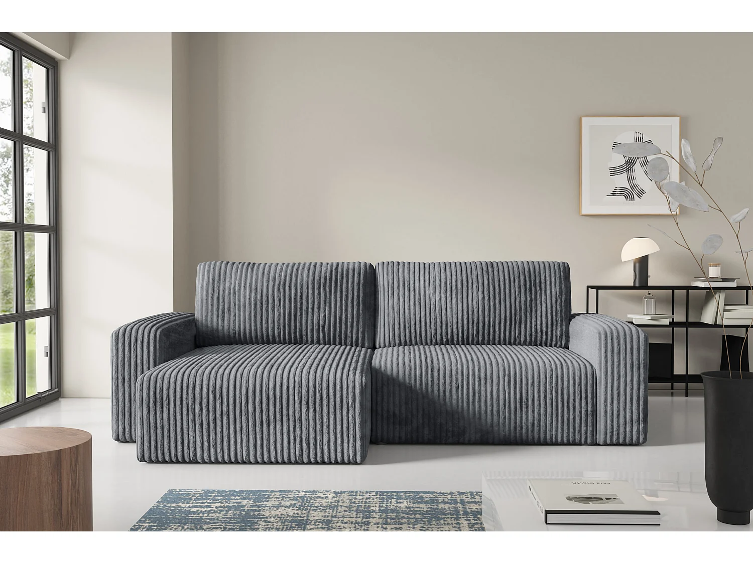 Canapé d'angle convertible Cord FANO Gris