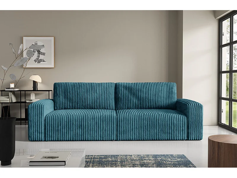 Slaapbank 4-zits in geribde fluweel FANO Turquoiseblauw