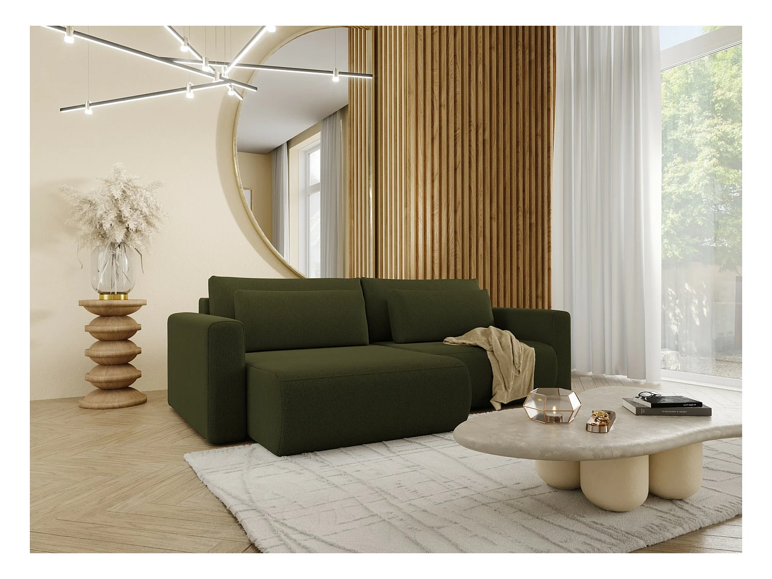 Canapé d'angle convertible 5 places WELLY Vert olive