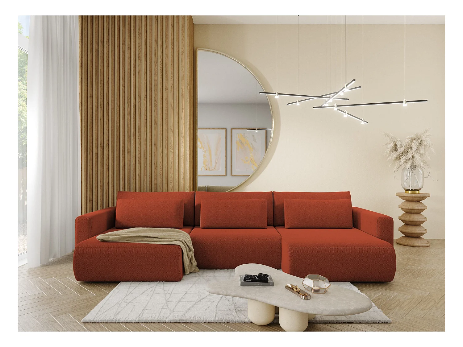 Canapé d'angle convertible 5 places WELLY U Rouge