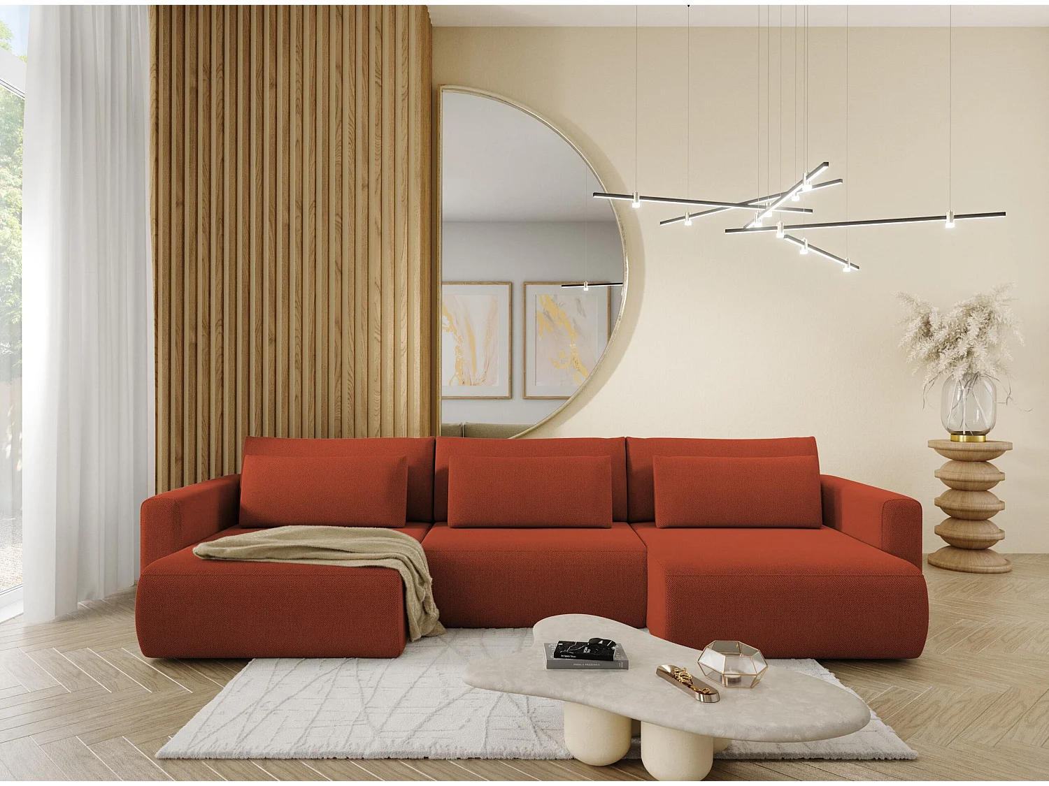 Canapé d'angle convertible 5 places WELLY U Rouge