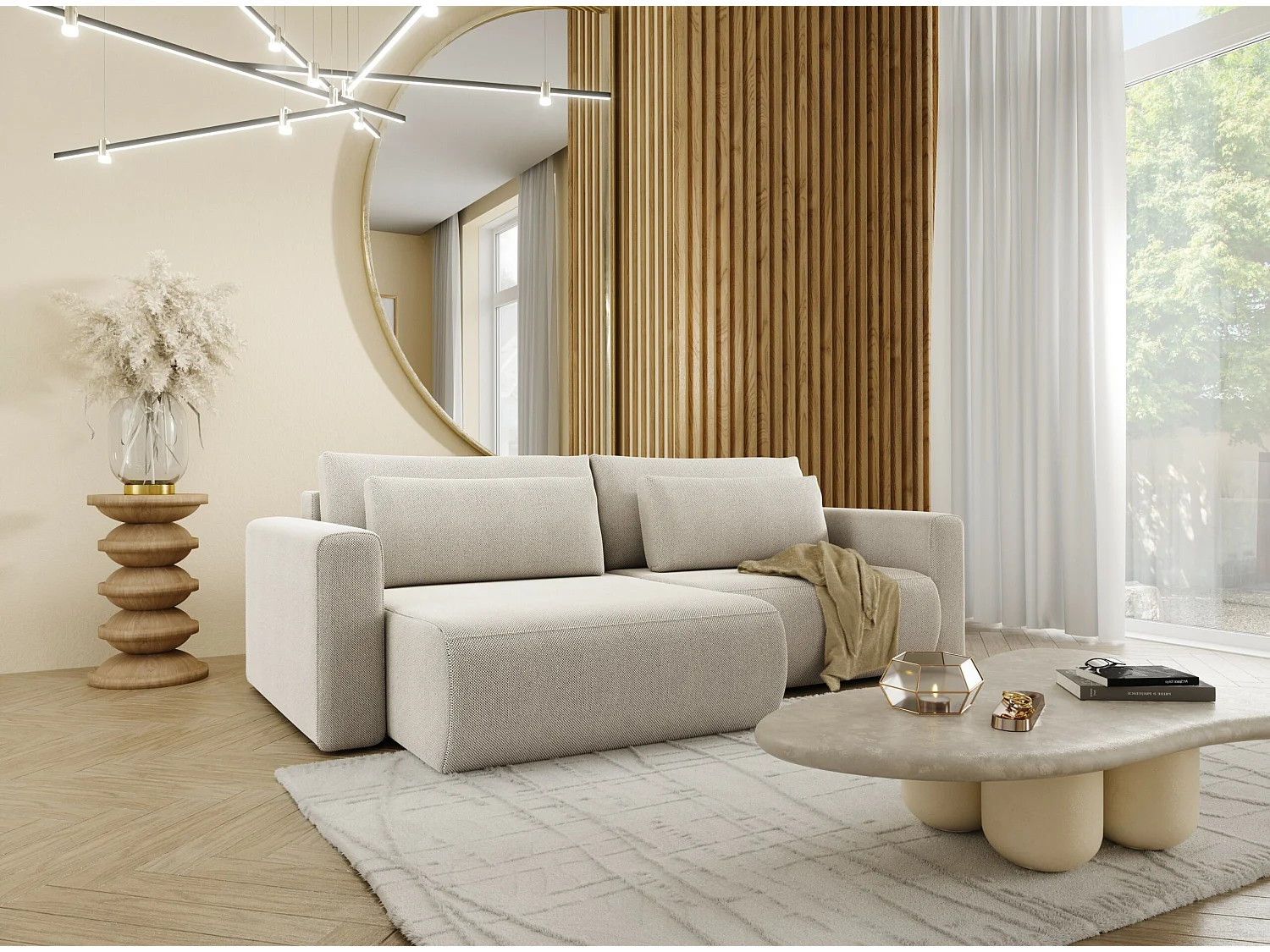 Canapé d'angle convertible 5 places WELLY Gris clair