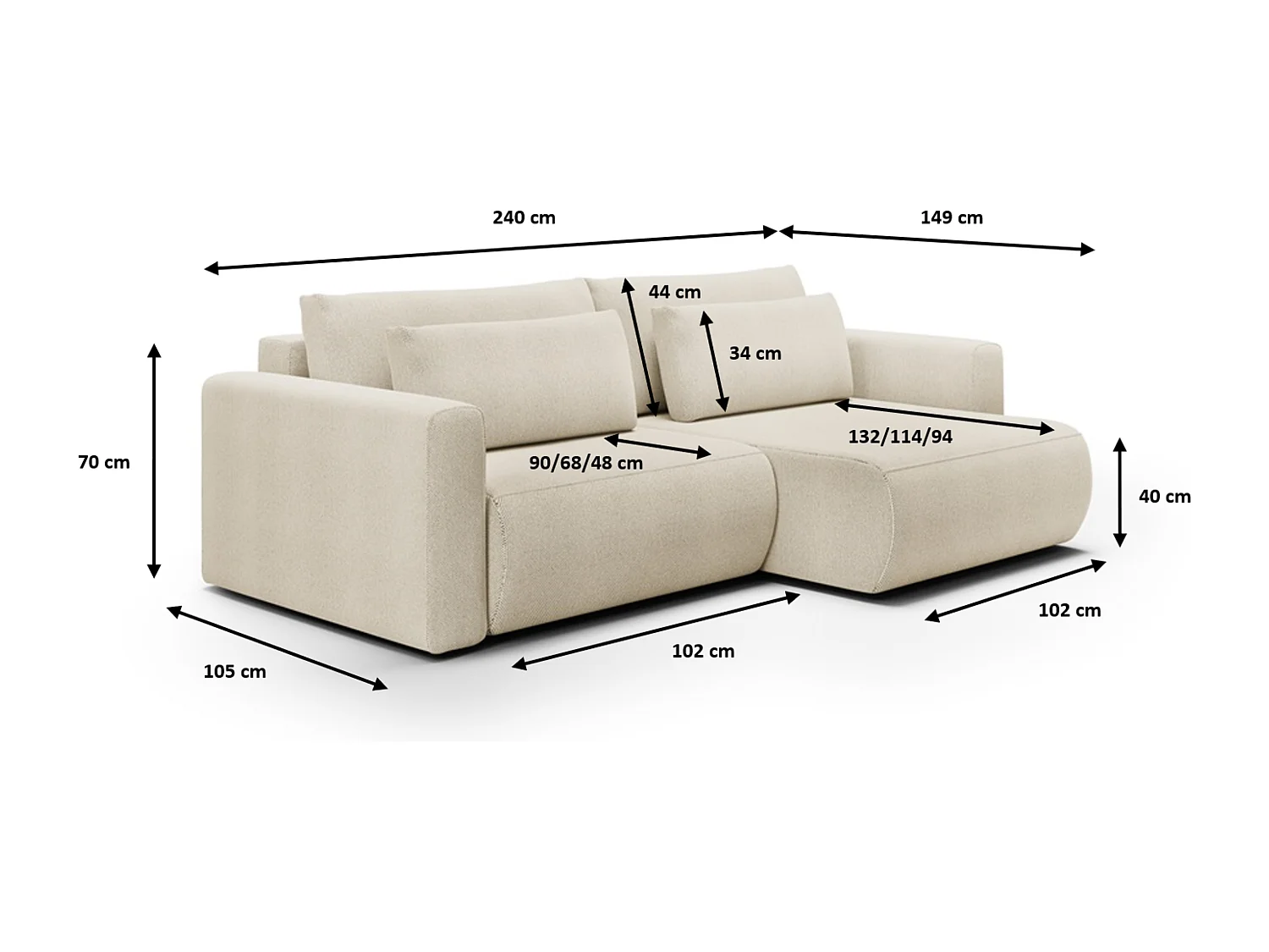 Canapé d'angle convertible 5 places WELLY Jaune