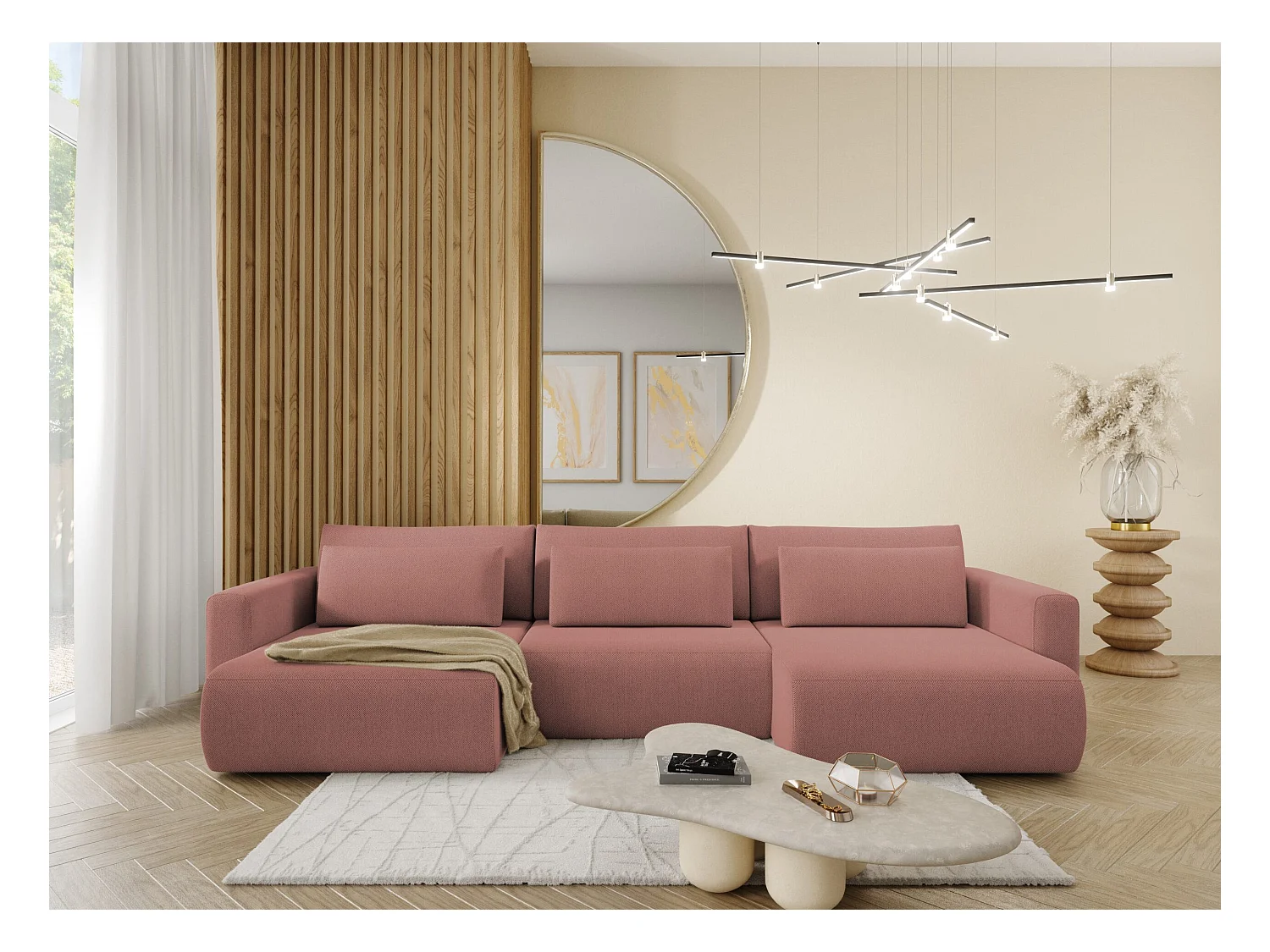 Canapé d'angle convertible 5 places WELLY U Rose