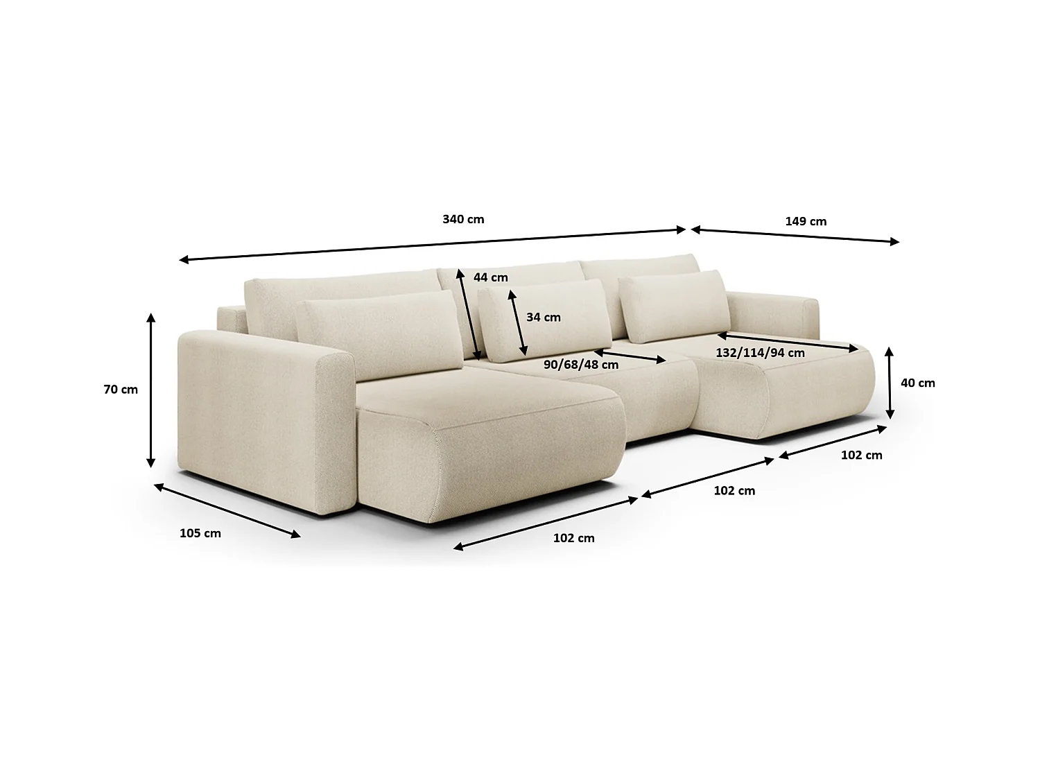 Canapé d'angle convertible 5 places WELLY U Rose