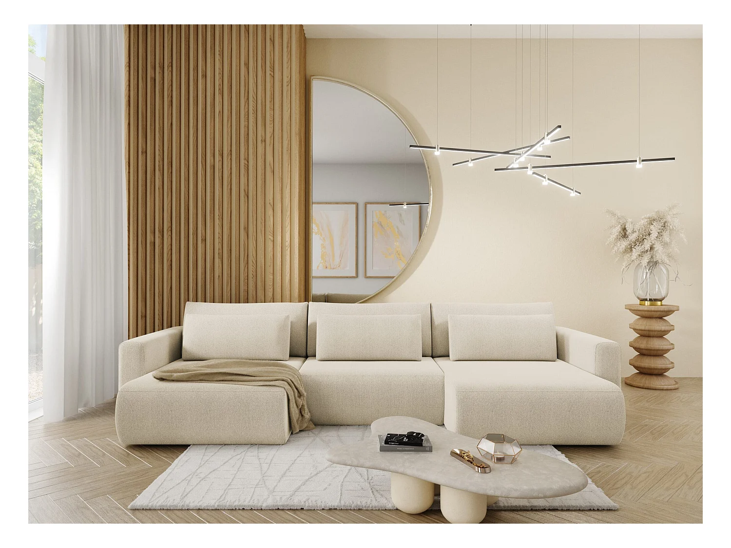 Canapé d'angle convertible 5 places WELLY U Beige