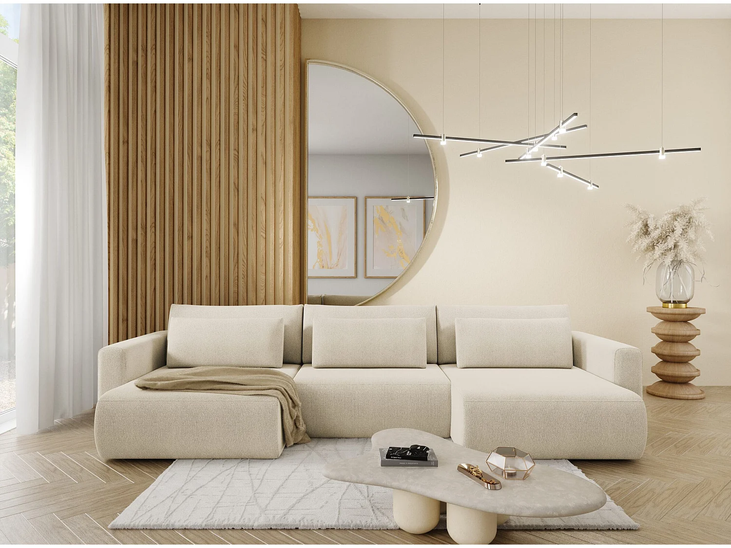 Canapé d'angle convertible 5 places WELLY U Beige