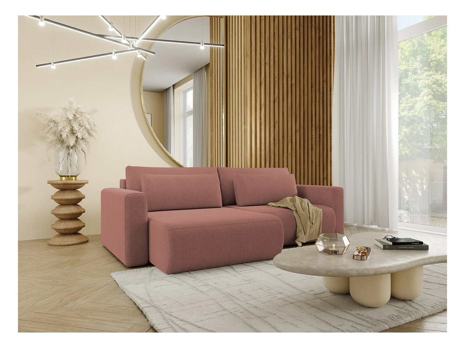 Hoekbankbed 5-zits WELLY Roze