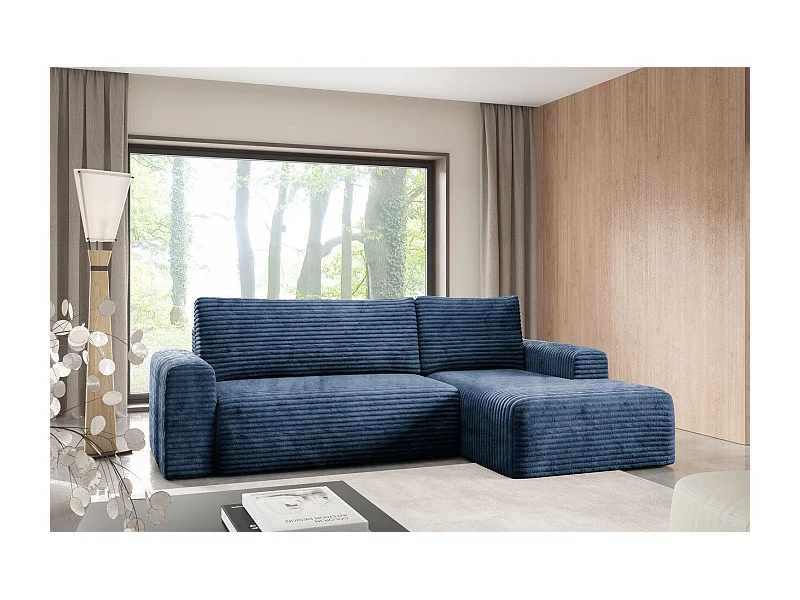Canapé d'angle convertible en velours côtelé SONTII Bleu