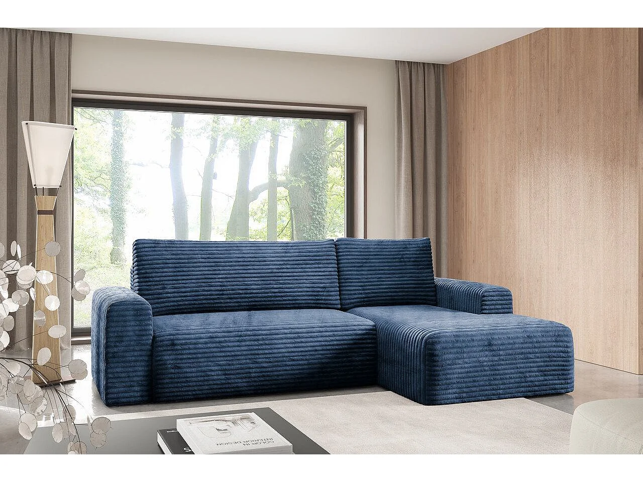 Ecksofa mit Schlaffunktion en velours côtelé SONTII Blau