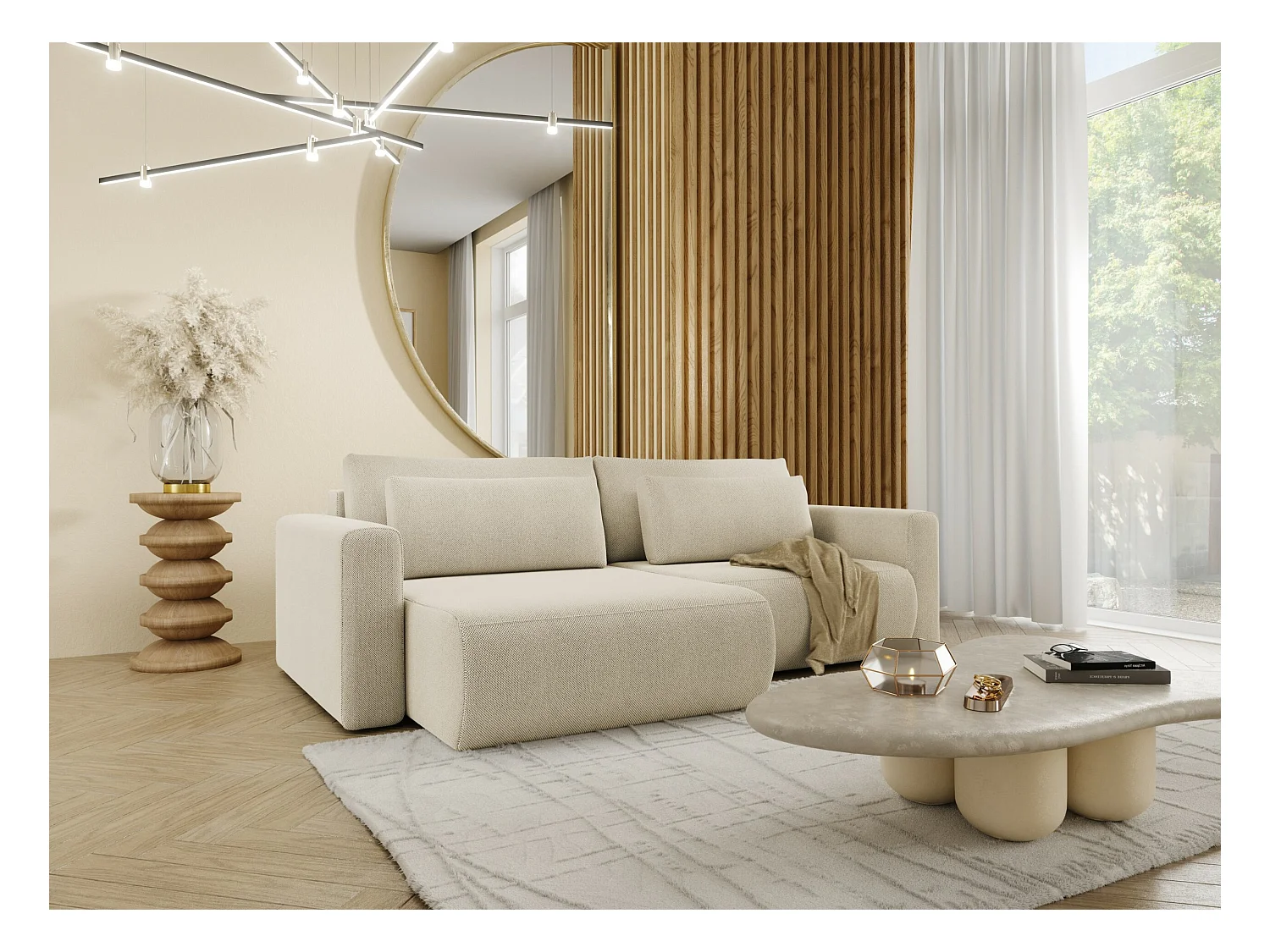 Hoekbankbed 5-zits WELLY Beige