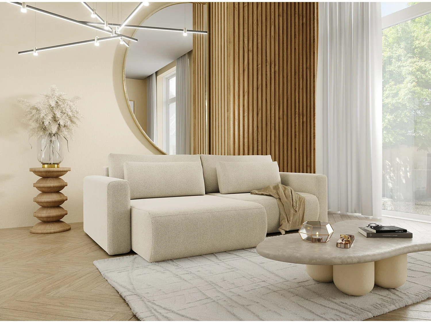 Canapé d'angle convertible 5 places WELLY Beige