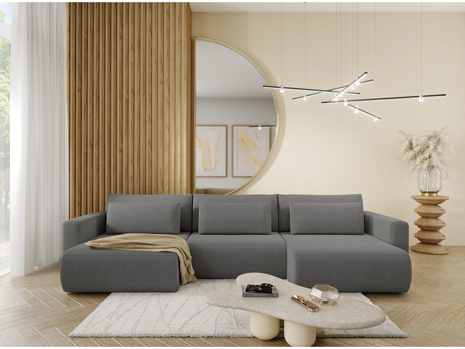 Canapé d'angle convertible 5 places WELLY U Gris