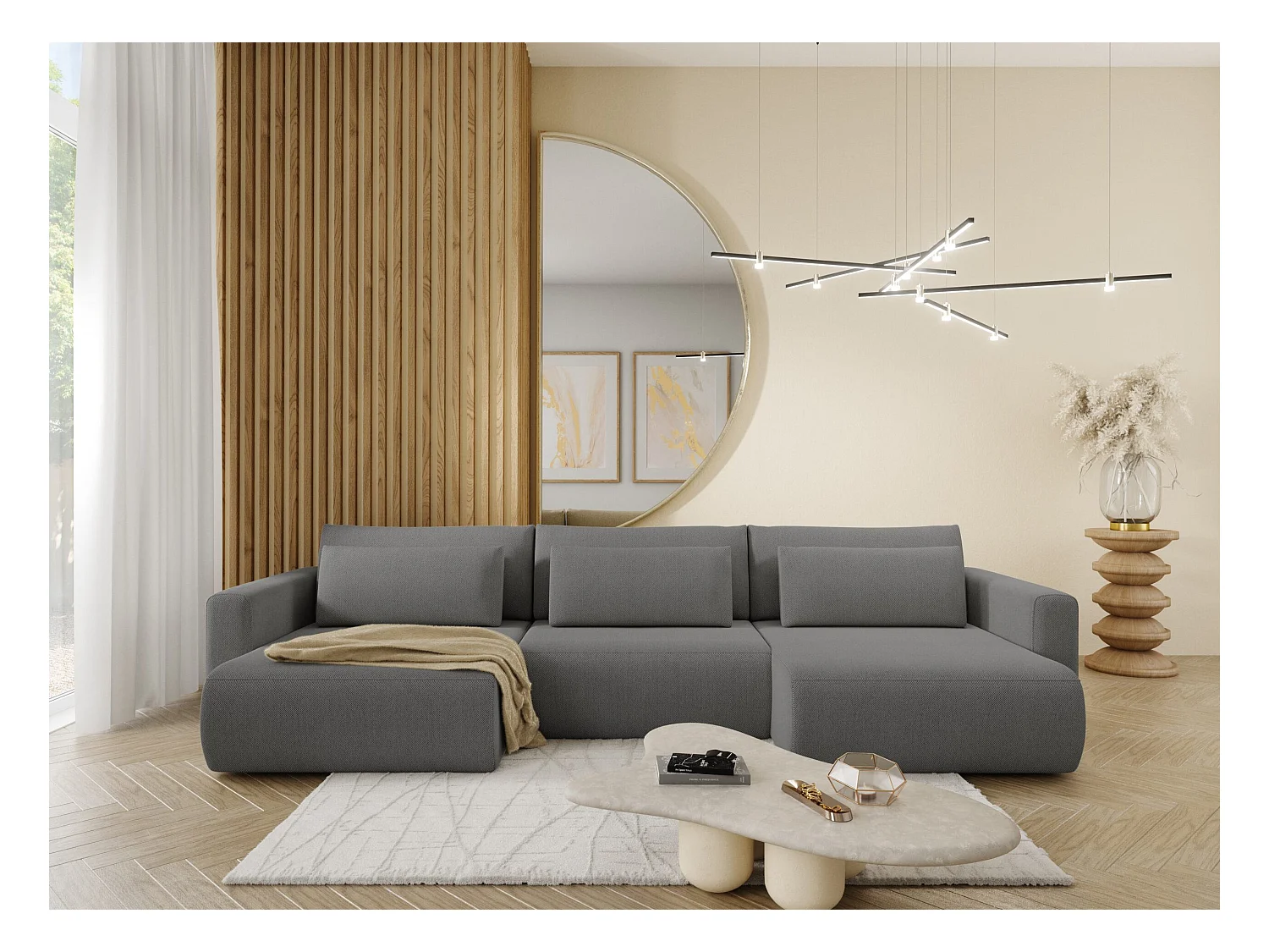 Canapé d'angle convertible 5 places WELLY U Gris