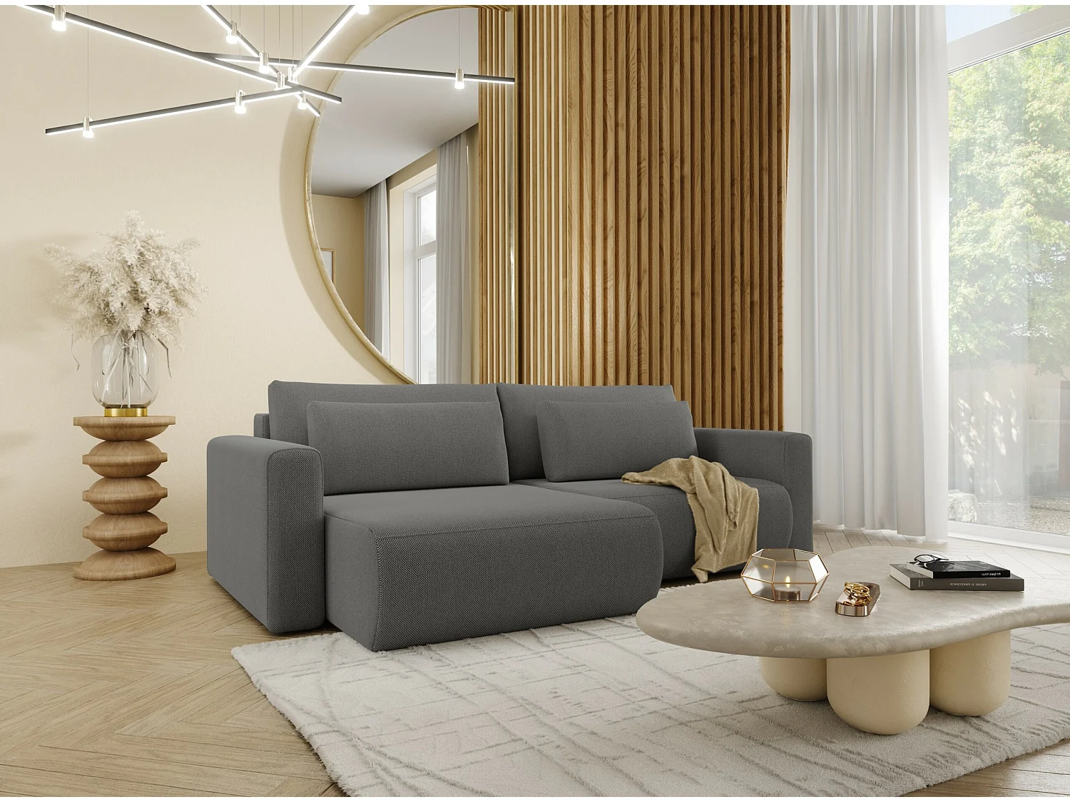 Canapé d'angle convertible 5 places WELLY Gris