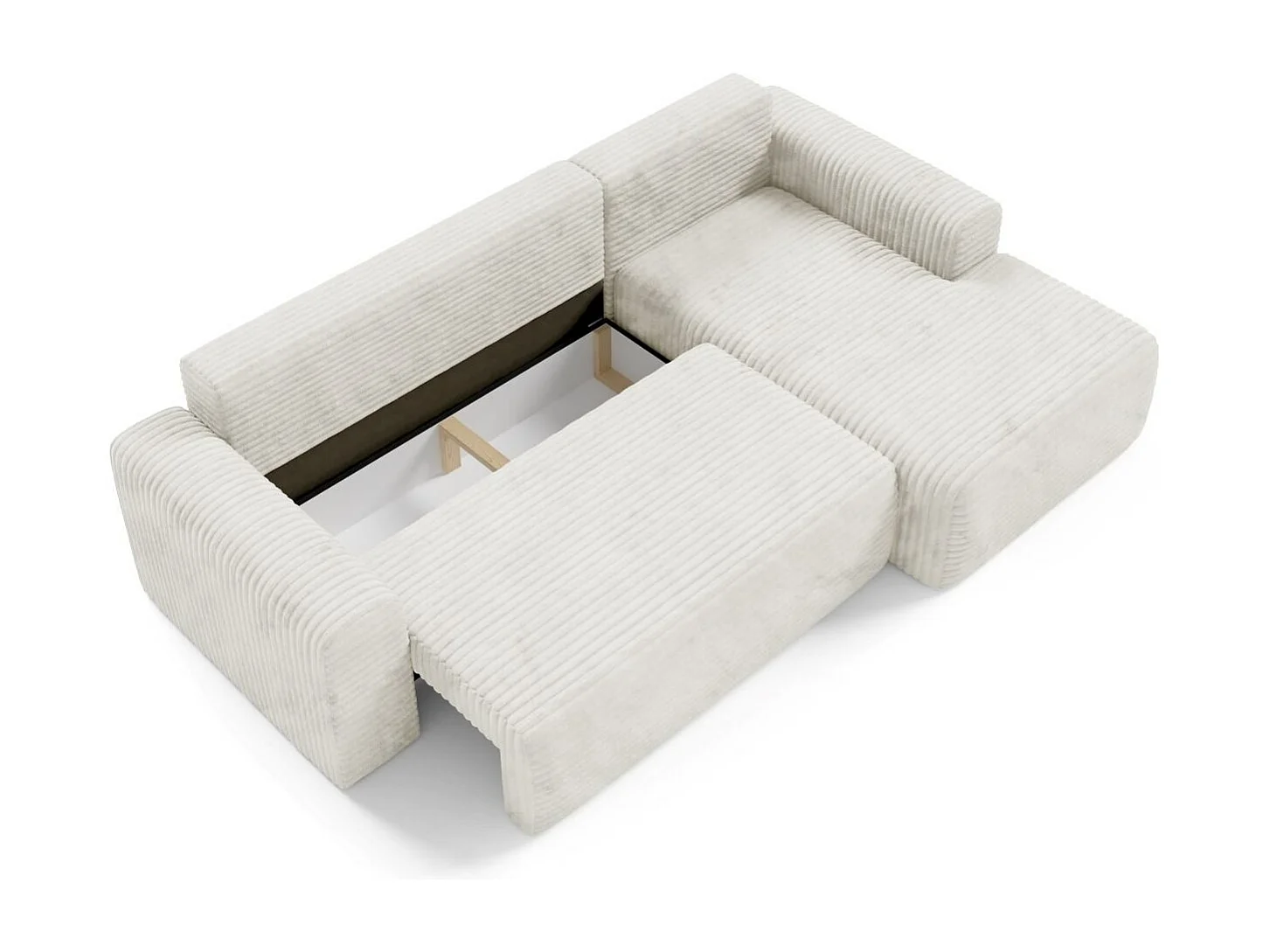 Ecksofa mit Schlaffunktion en velours côtelé SONTII Cremig