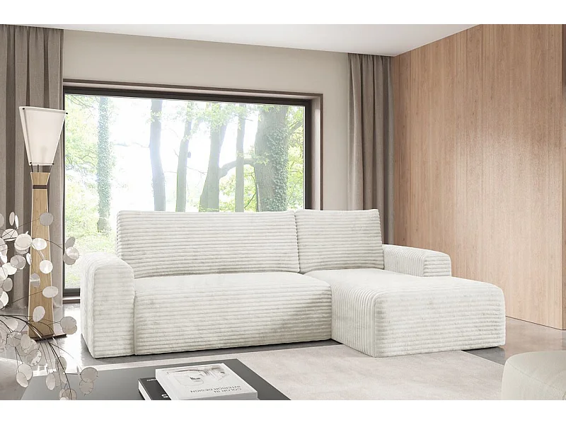 Canapé d'angle convertible en velours côtelé SONTII Creme