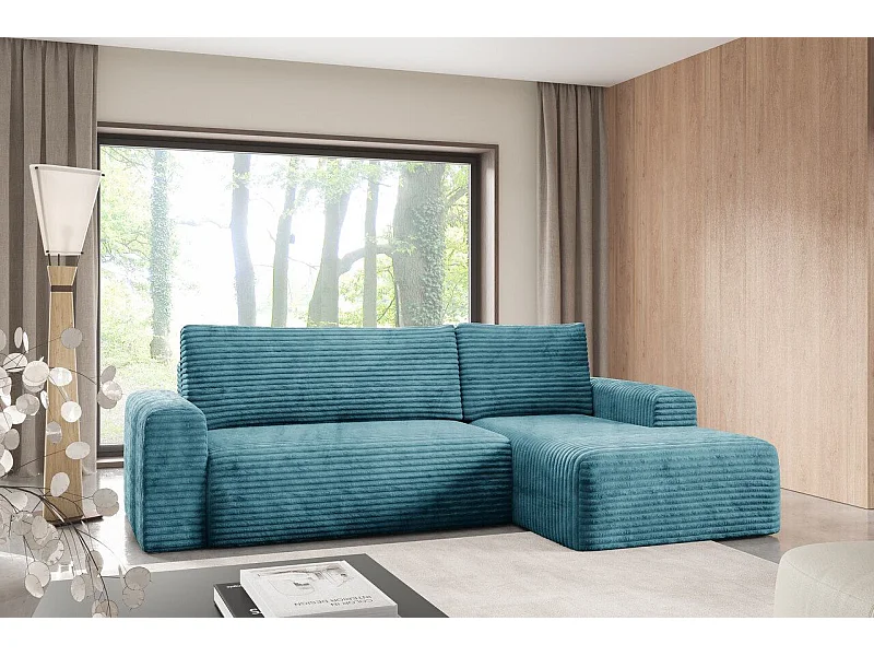 Canapé d'angle convertible en velours côtelé SONTII Turquoise