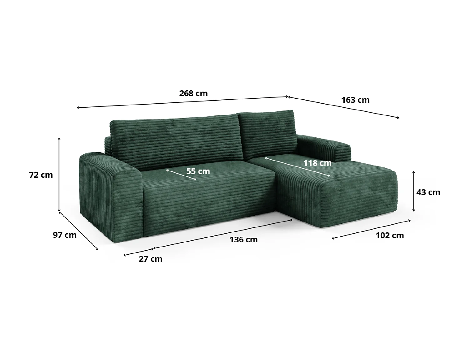 Ecksofa mit Schlaffunktion en velours côtelé SONTII Türkis