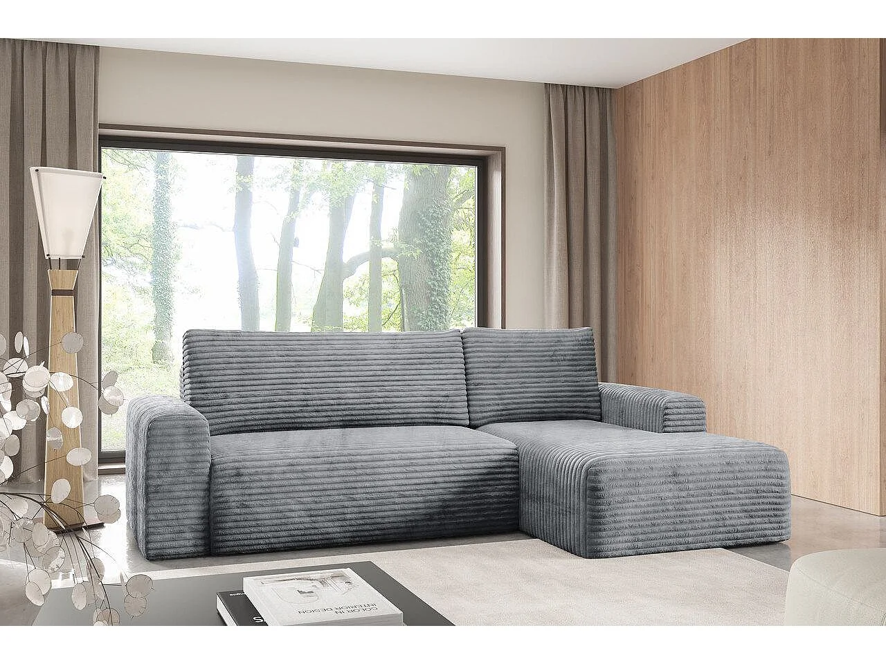 Ecksofa mit Schlaffunktion en velours côtelé SONTII Grau