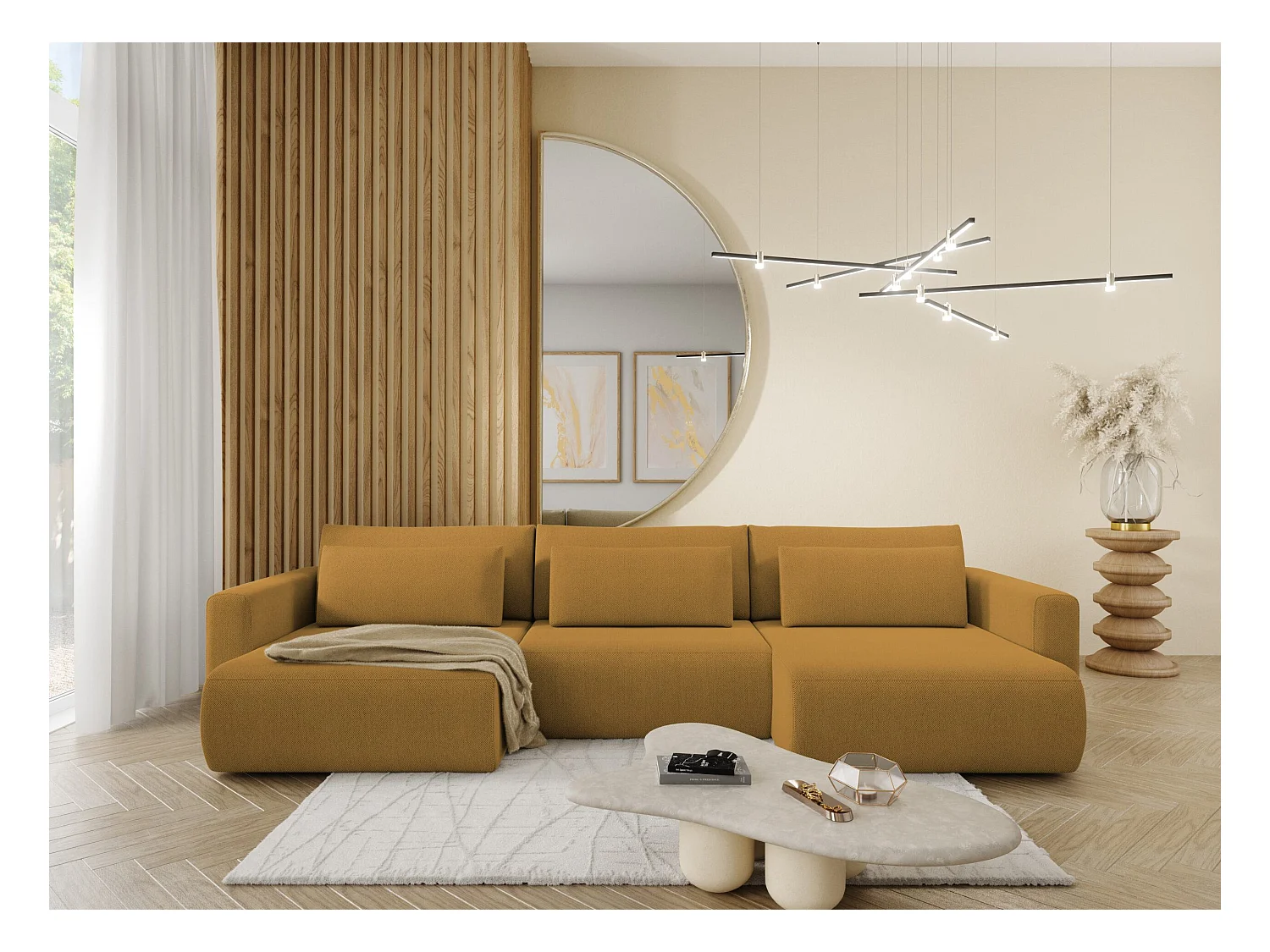 Canapé d'angle convertible 5 places WELLY U Jaune