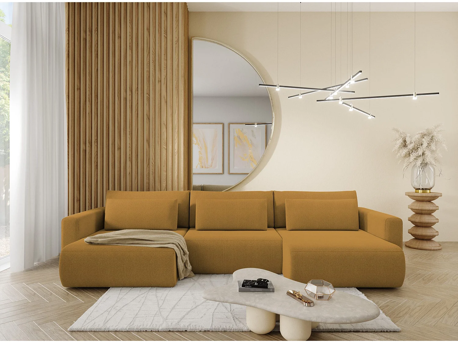 Canapé d'angle convertible 5 places WELLY U Jaune