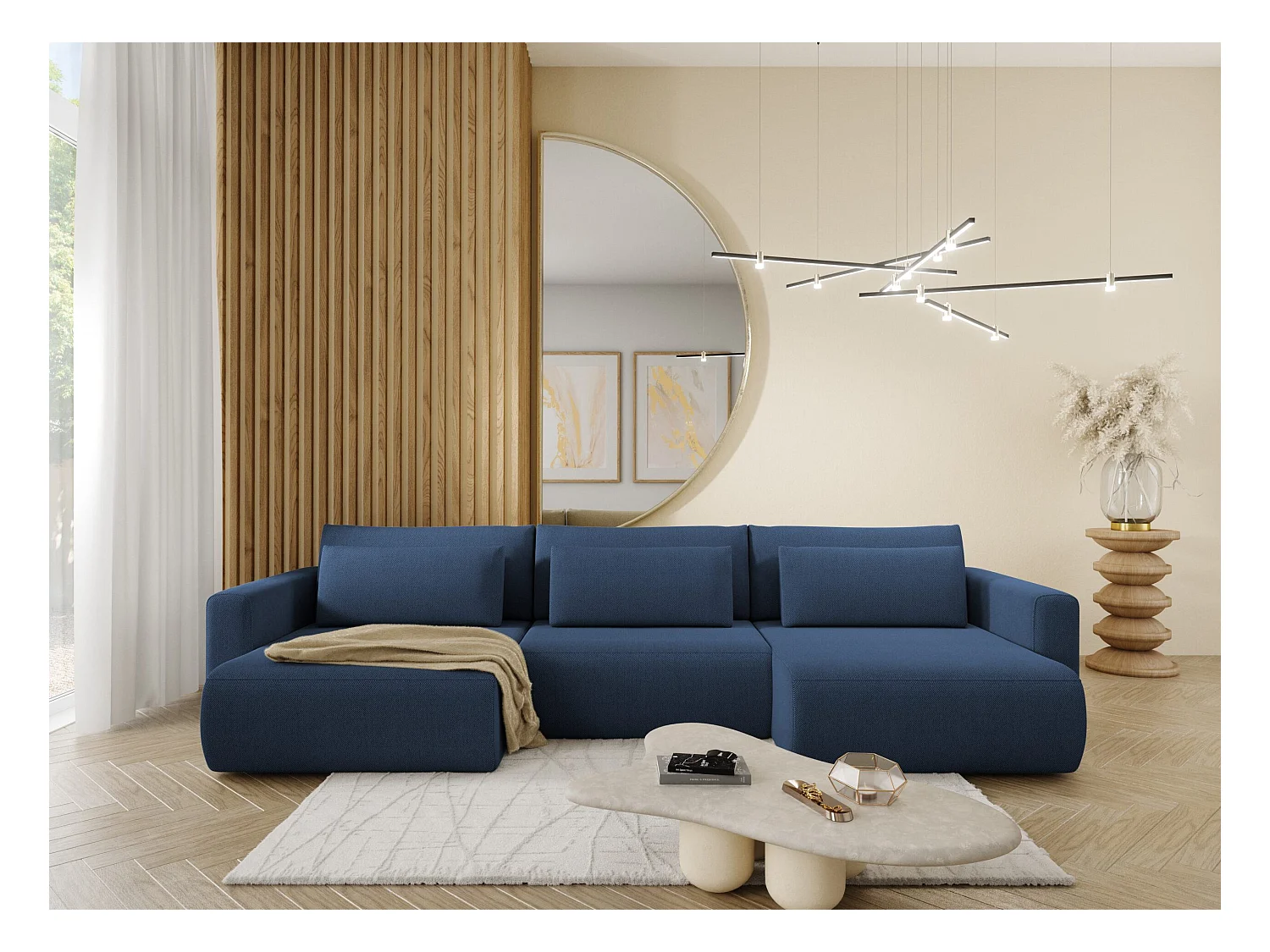 Canapé d'angle convertible 5 places WELLY U Bleu