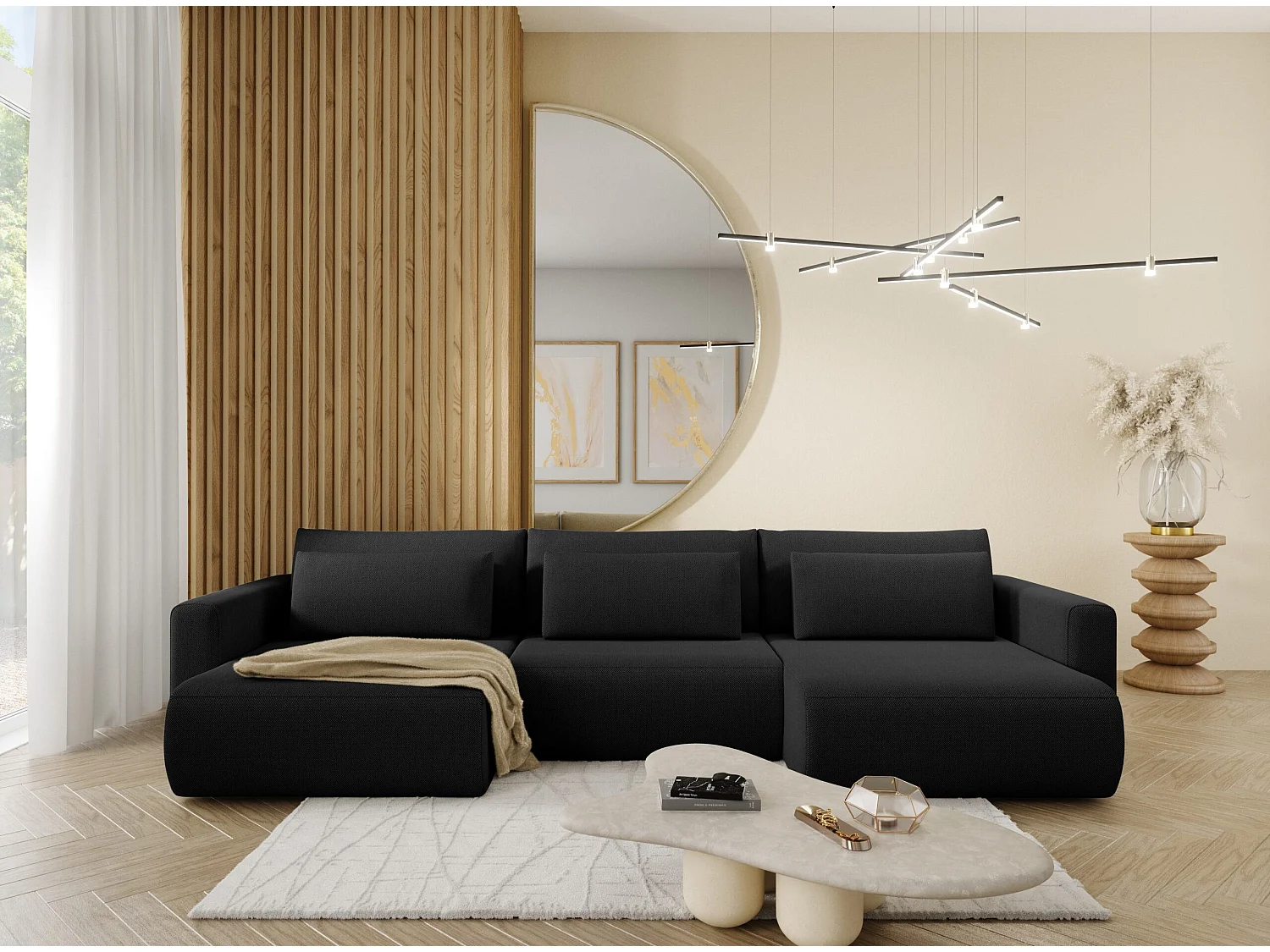 Canapé d'angle convertible 5 places WELLY U Noir