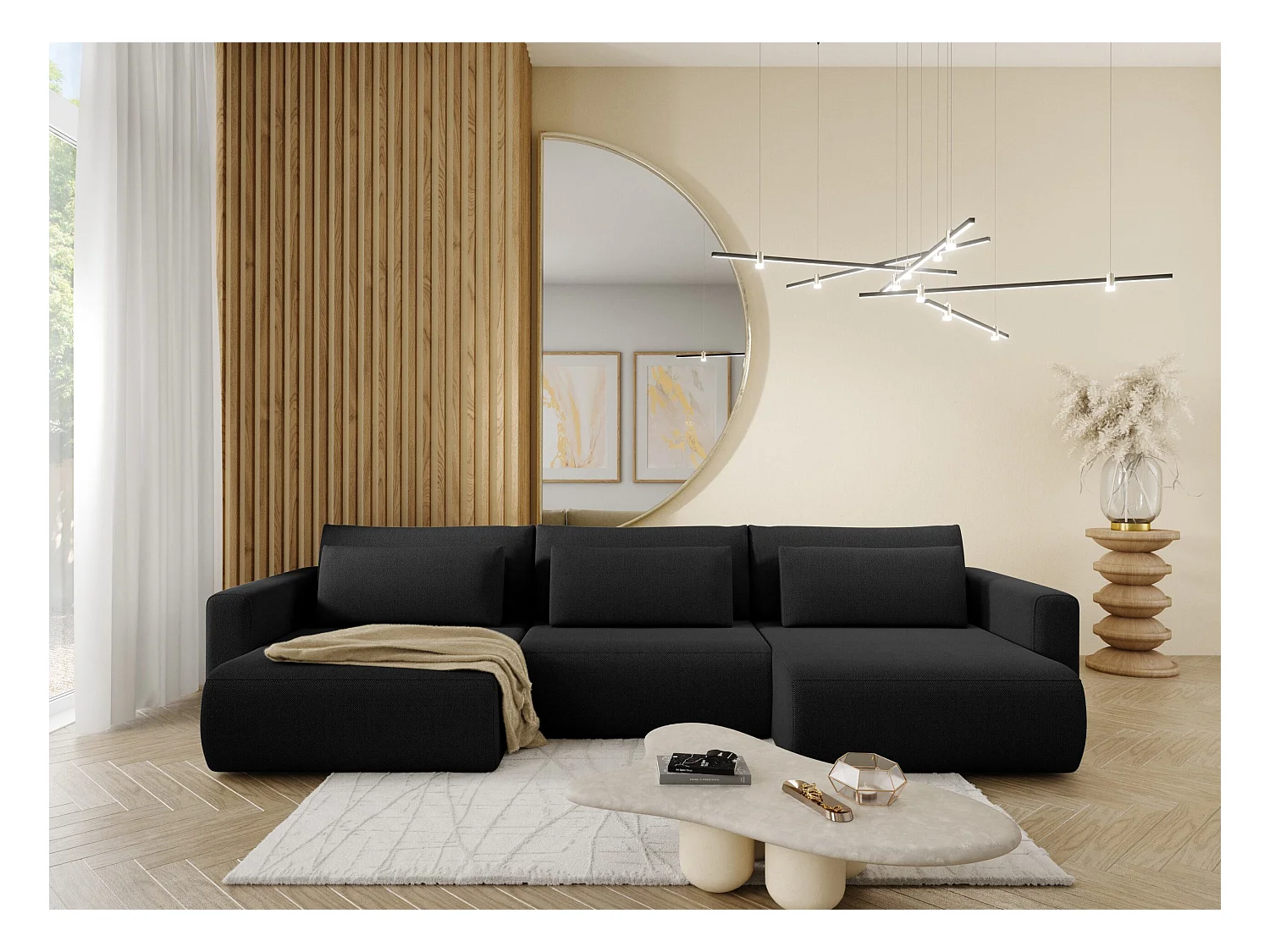Canapé d'angle convertible 5 places WELLY U Noir