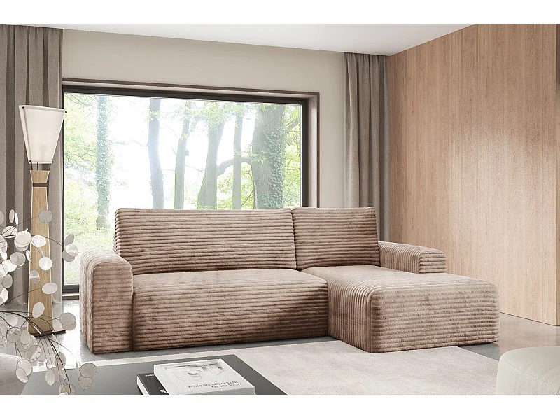 Canapé d'angle convertible en velours côtelé SONTII Braun