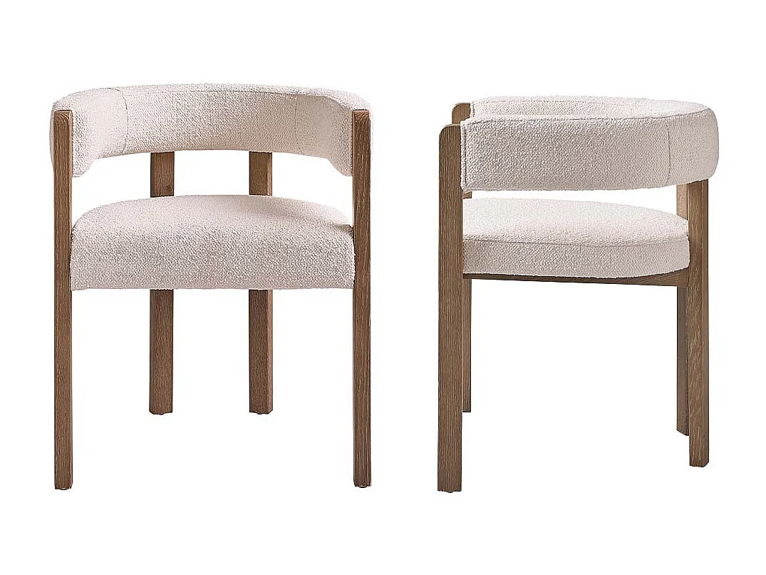 Lot de 2 chaises arrondies en chêne massif et tissu bouclette
