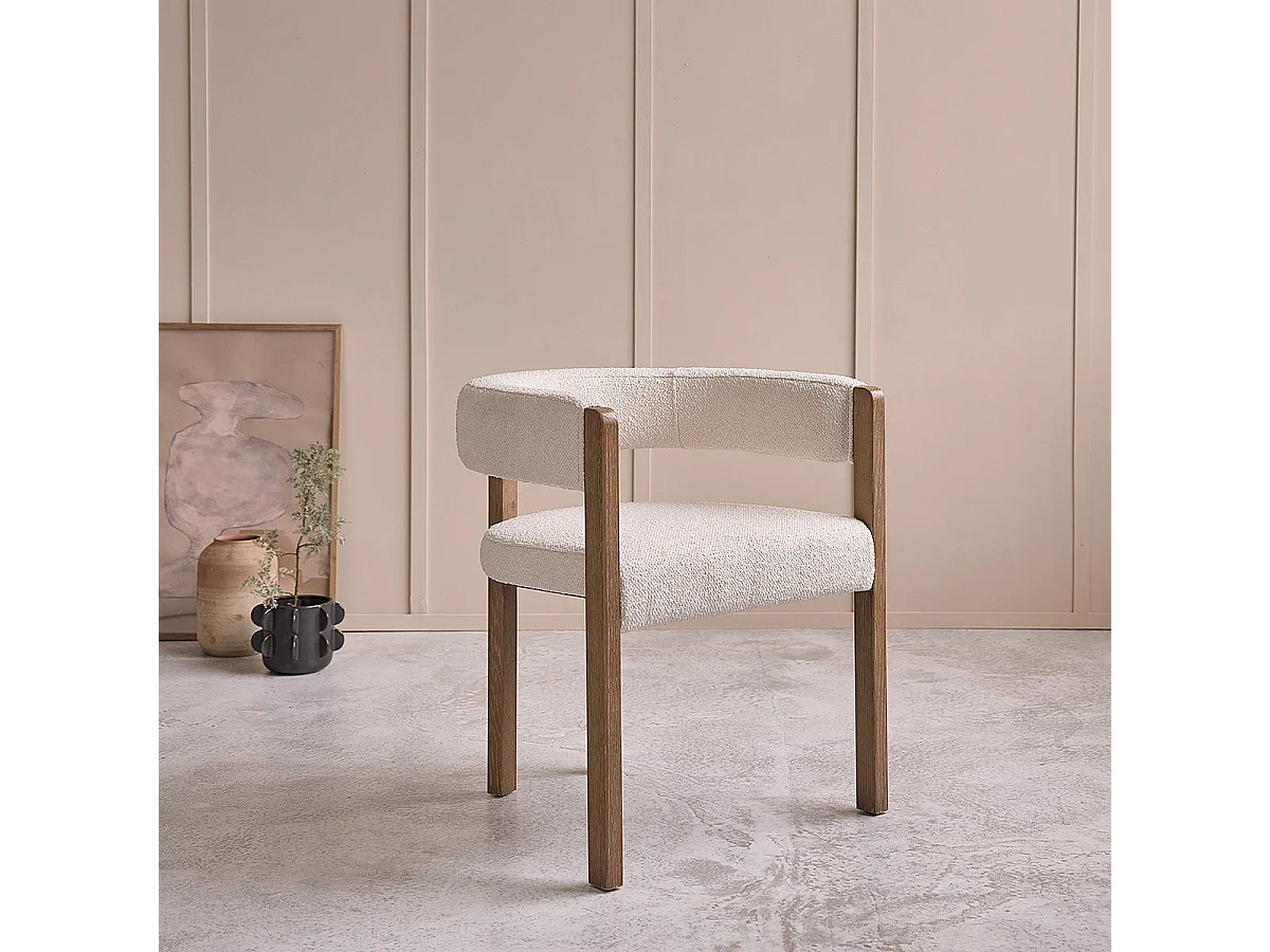 Lot de 2 chaises arrondies en chêne massif et tissu bouclette