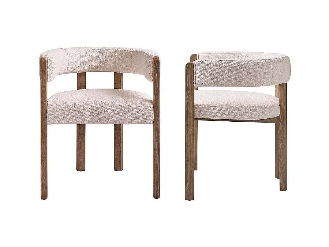 Lot de 2 chaises arrondies en chêne massif et tissu bouclette