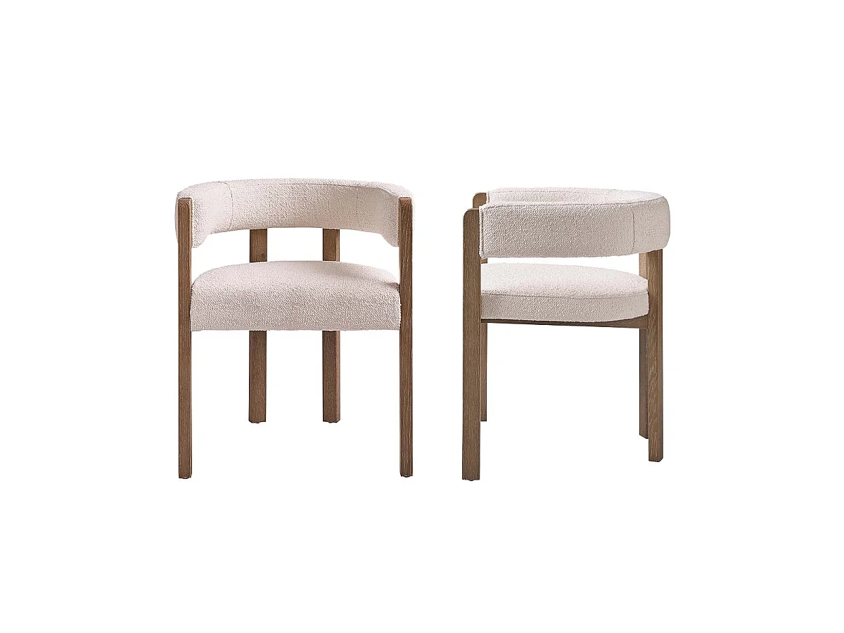 Set di 2 sedie arrotondate in rovere massello e tessuto bouclé