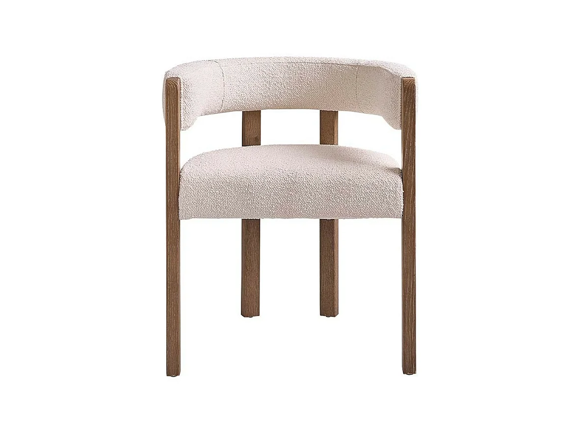 Chaise arrondie en chêne massif et tissu bouclette