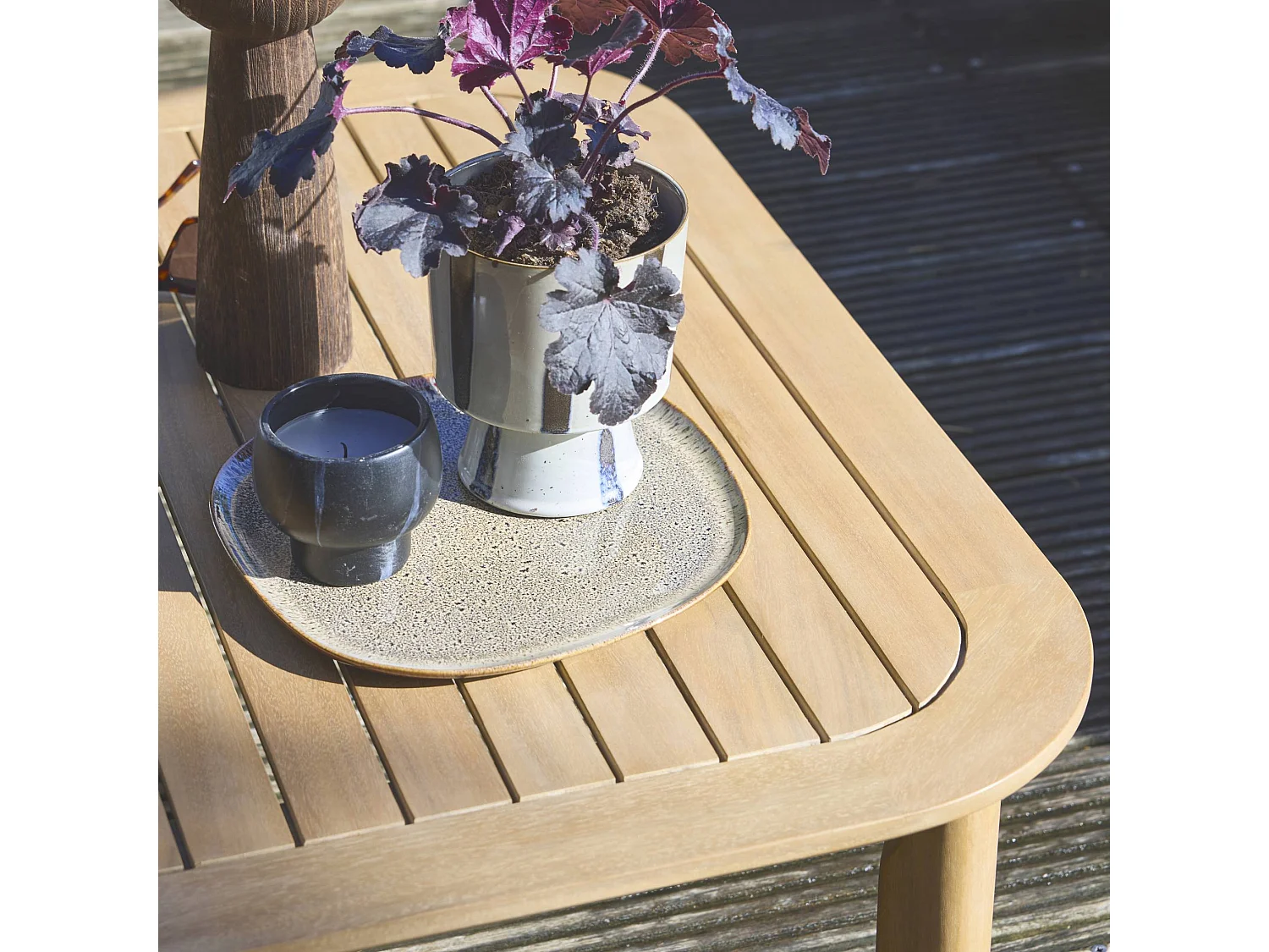 Conjunto de jardín de esquina de madera de acacia, 5 personas beige