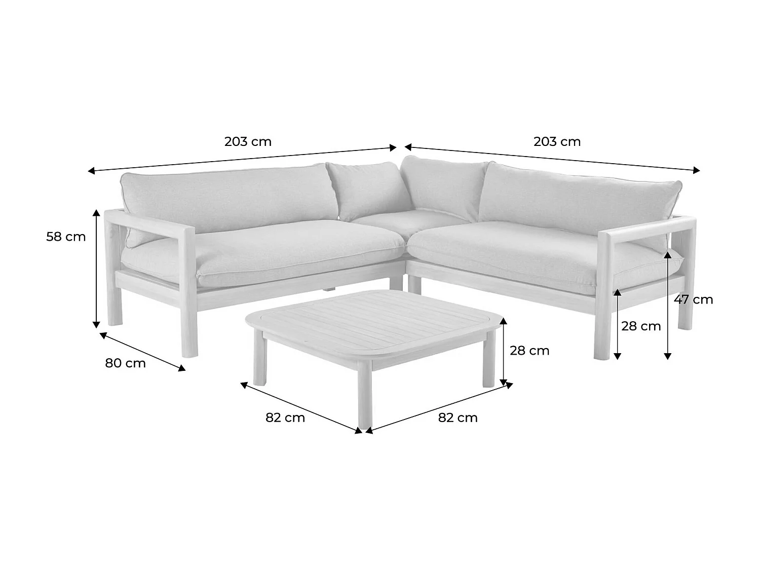 Conjunto de jardín de esquina de madera de acacia, 5 personas beige