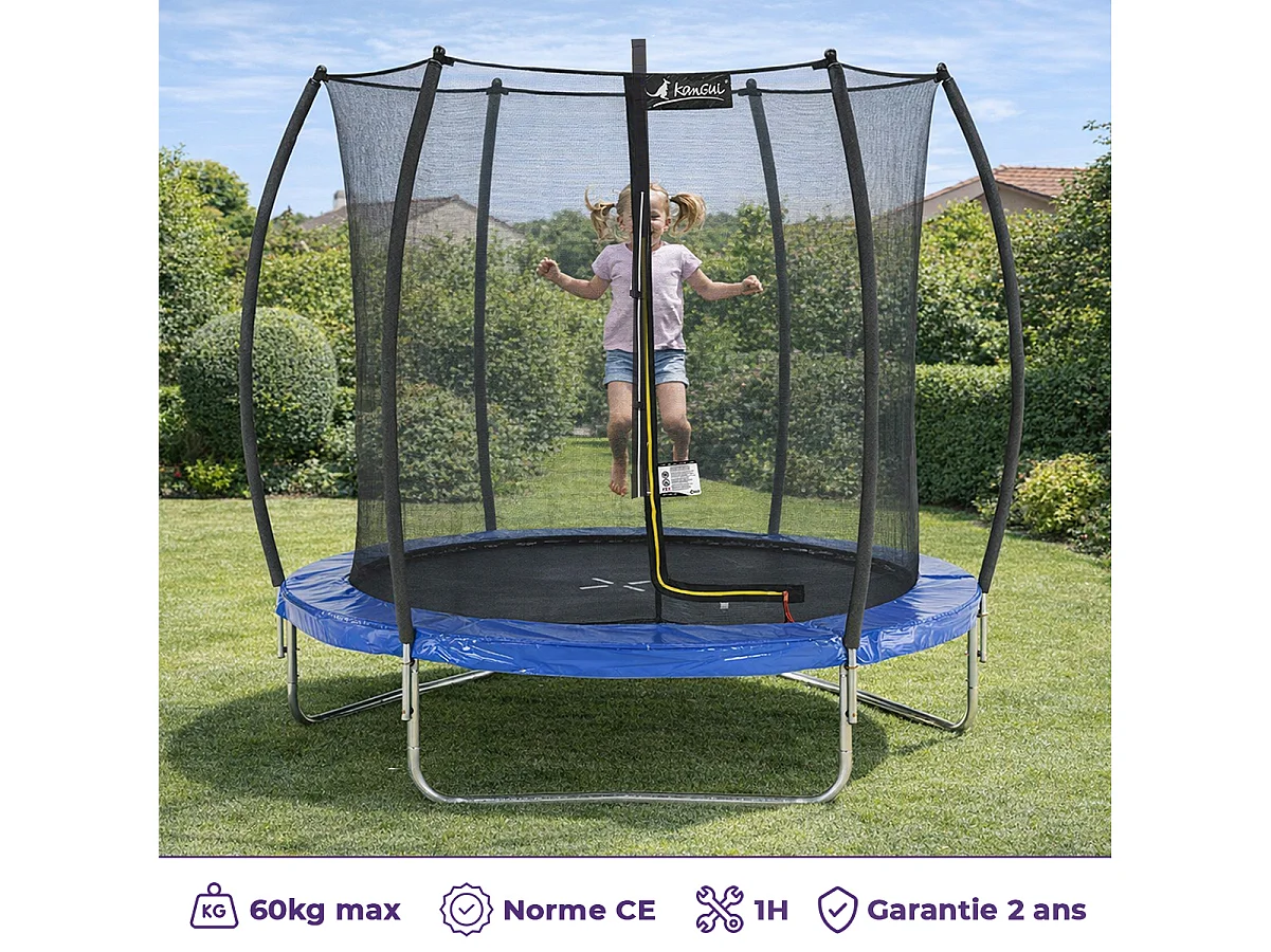 Kangui - Trampoline rond Ø250cm avec filet de sécurité intérieur - Bleu - FPR 250