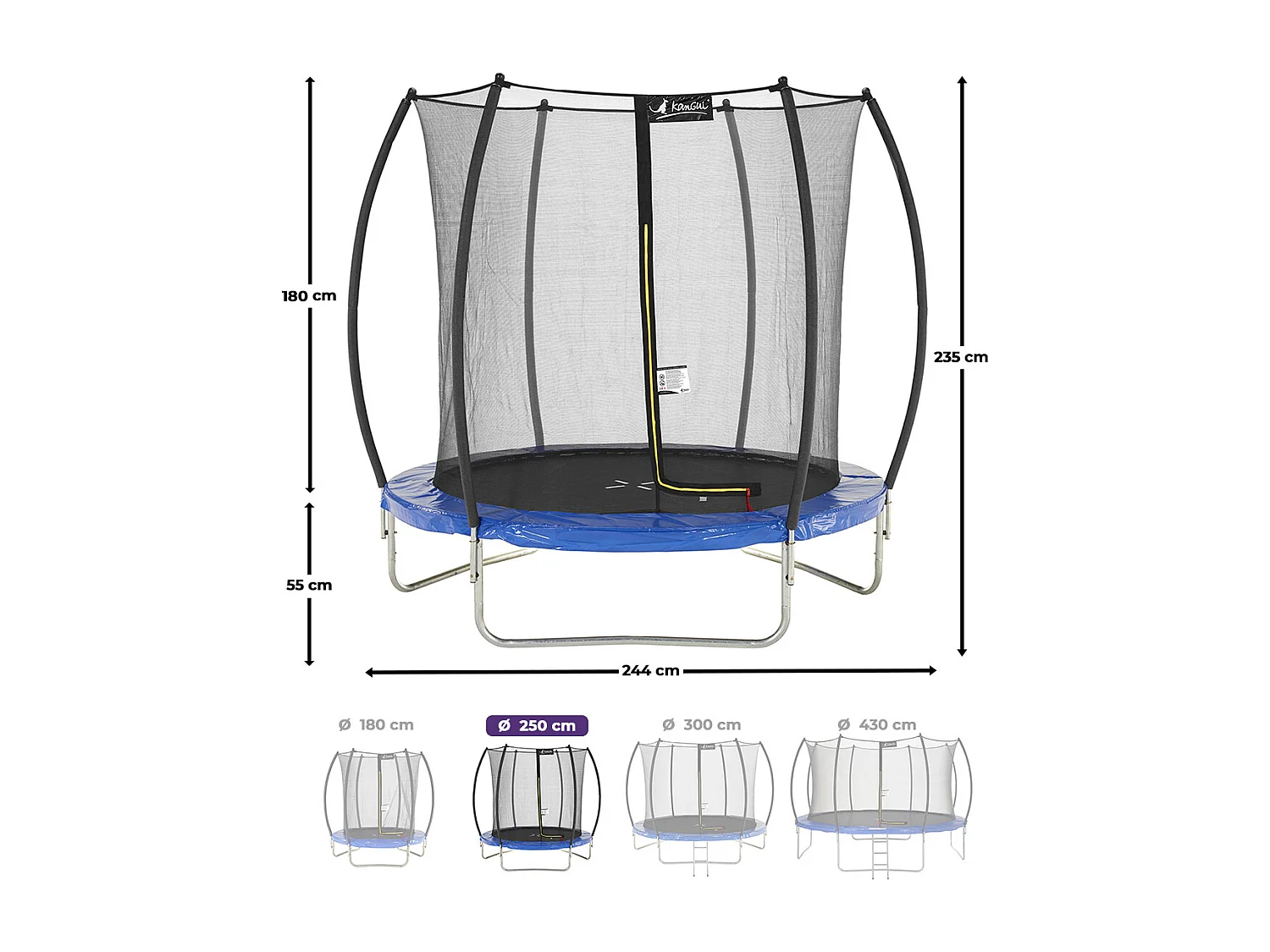 Kangui - Trampoline rond Ø250cm avec filet de sécurité intérieur - Bleu - FPR 250