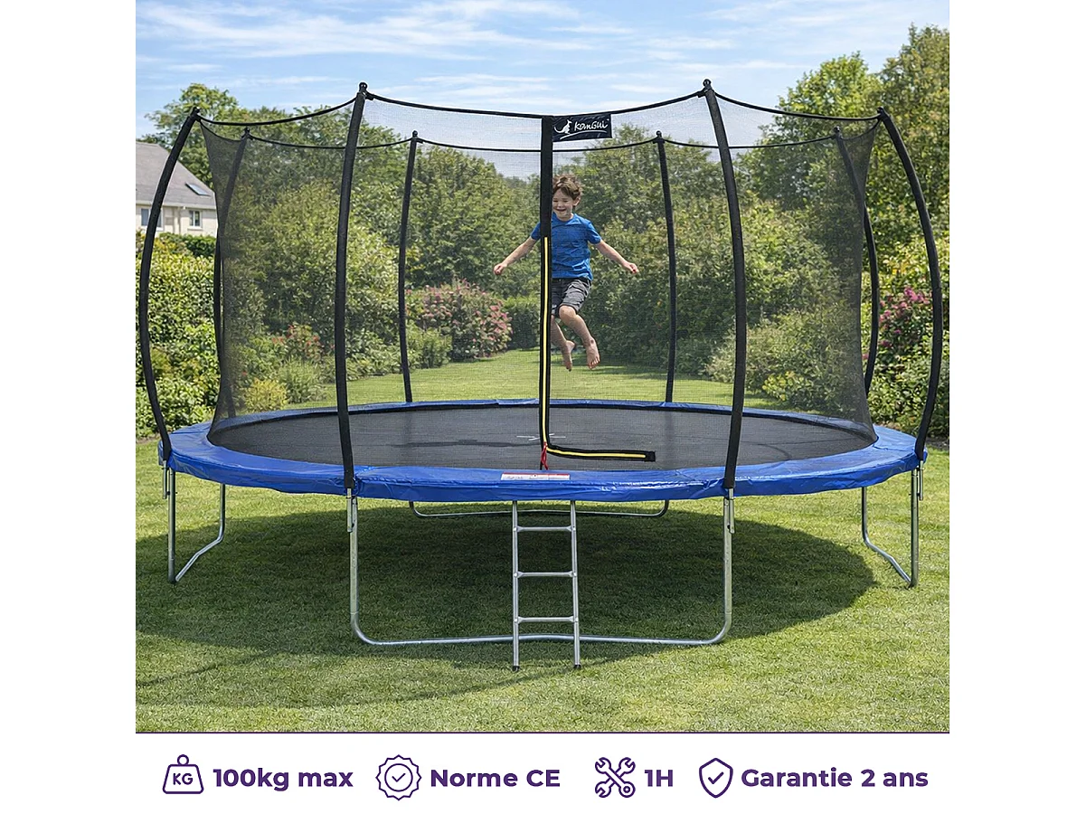 Kangui - Trampoline rond Ø430cm avec filet de sécurité et échelle - Bleu -  FPR 430