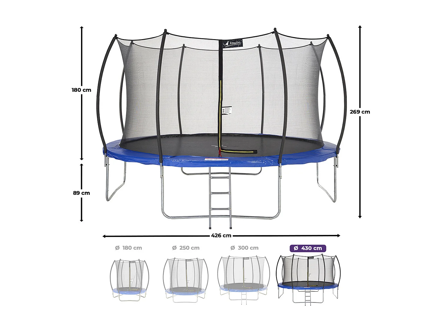 Kangui - Trampoline rond Ø430cm avec filet de sécurité et échelle - Bleu -  FPR 430