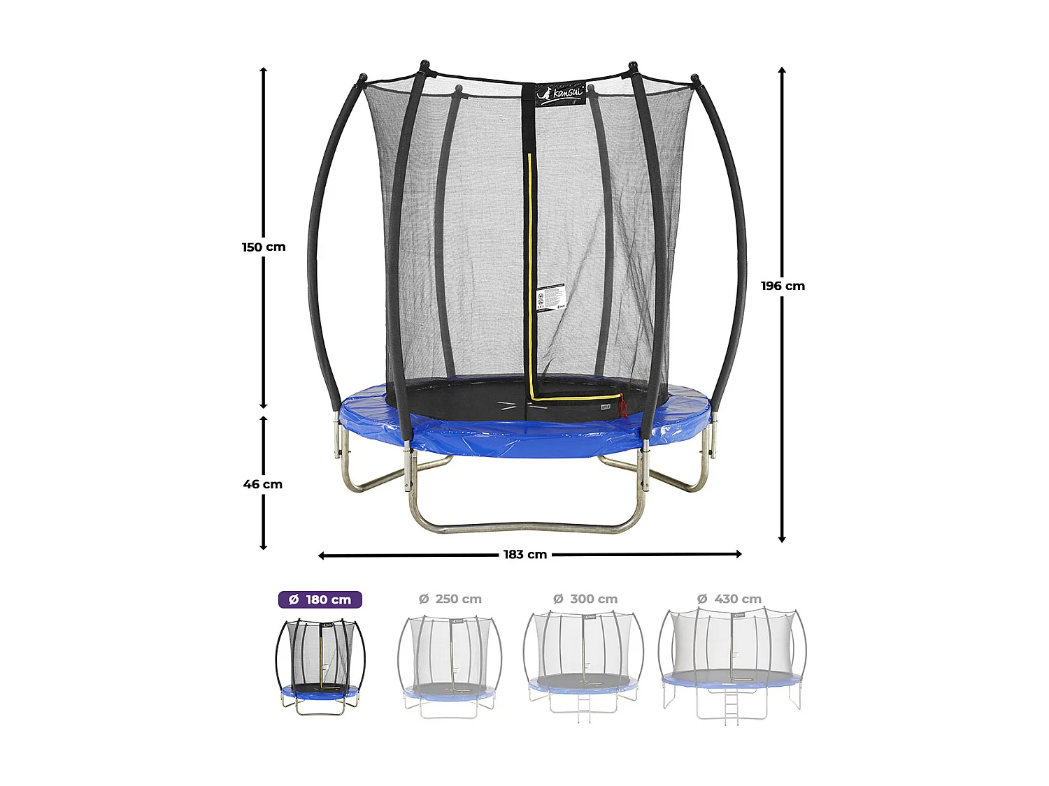 Kangui - Trampoline rond Ø180cm avec filet de sécurité intérieur - Bleu - FPR 180