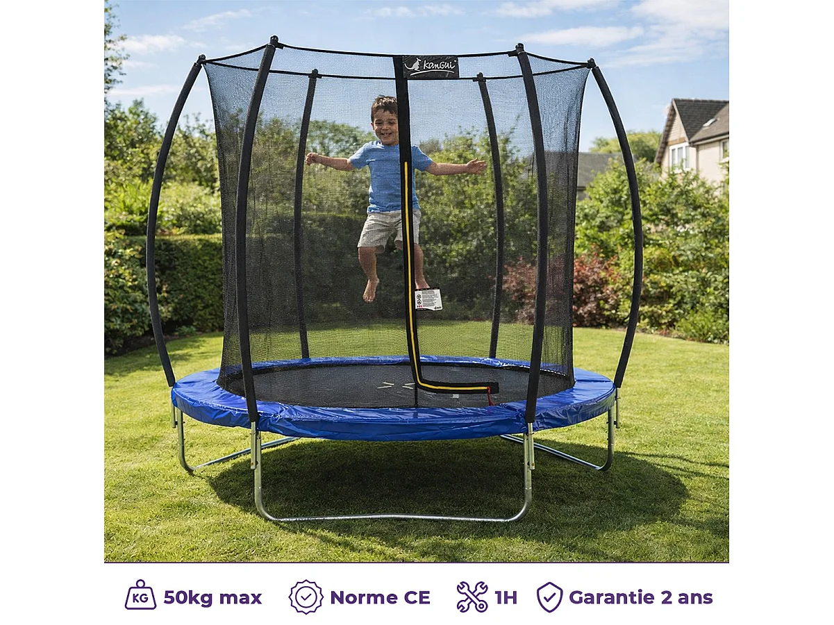 Kangui - Trampoline rond Ø180cm avec filet de sécurité intérieur - Bleu - FPR 180