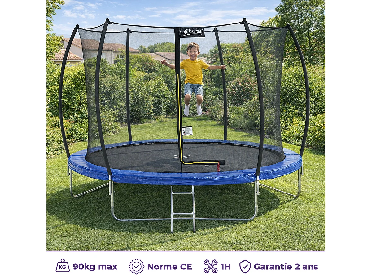 Kangui - Trampoline rond Ø300cm avec filet de sécurité et échelle - Bleu - FPR 300