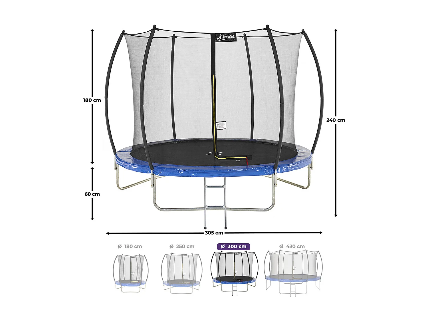 Kangui - Trampoline rond Ø300cm avec filet de sécurité et échelle - Bleu - FPR 300