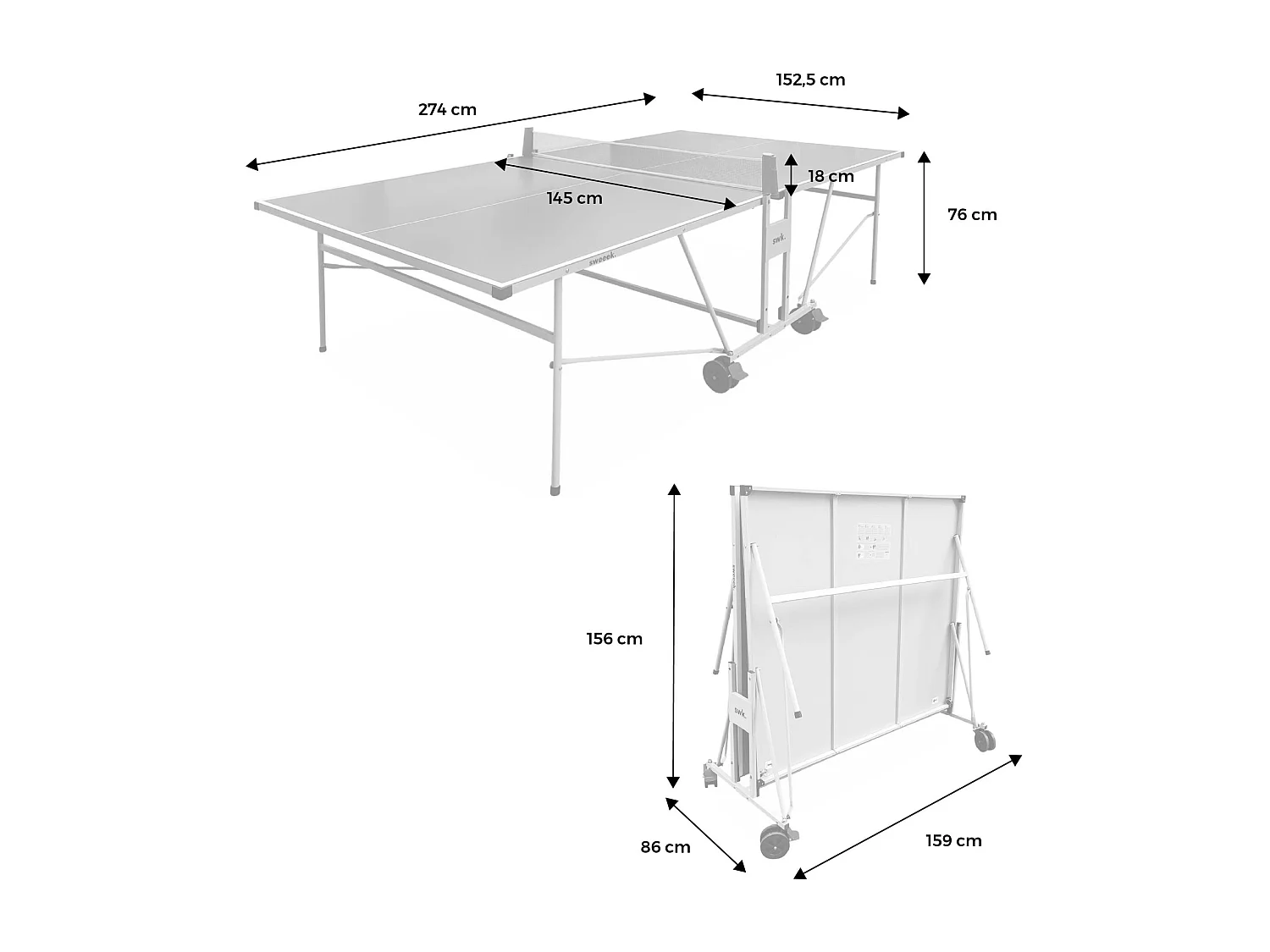 Mesa de ping pong exterior plegable con 2 raquetas y 3 pelotas, 274cm