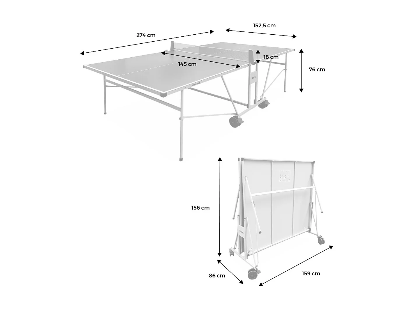 Mesa de ping pong exterior plegable con 2 raquetas y 3 pelotas, 274cm