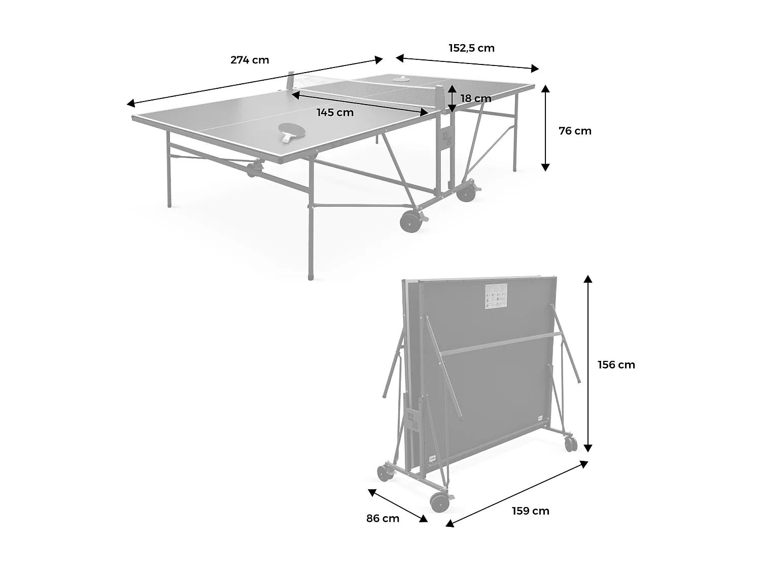 Tavolo da ping pong per interni piegabile con 2 racchette e 3 palline,