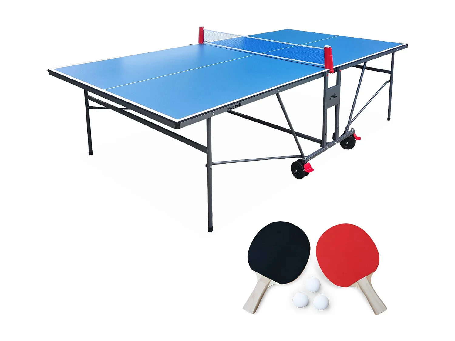 Tavolo da ping pong per interni piegabile con 2 racchette e 3 palline,