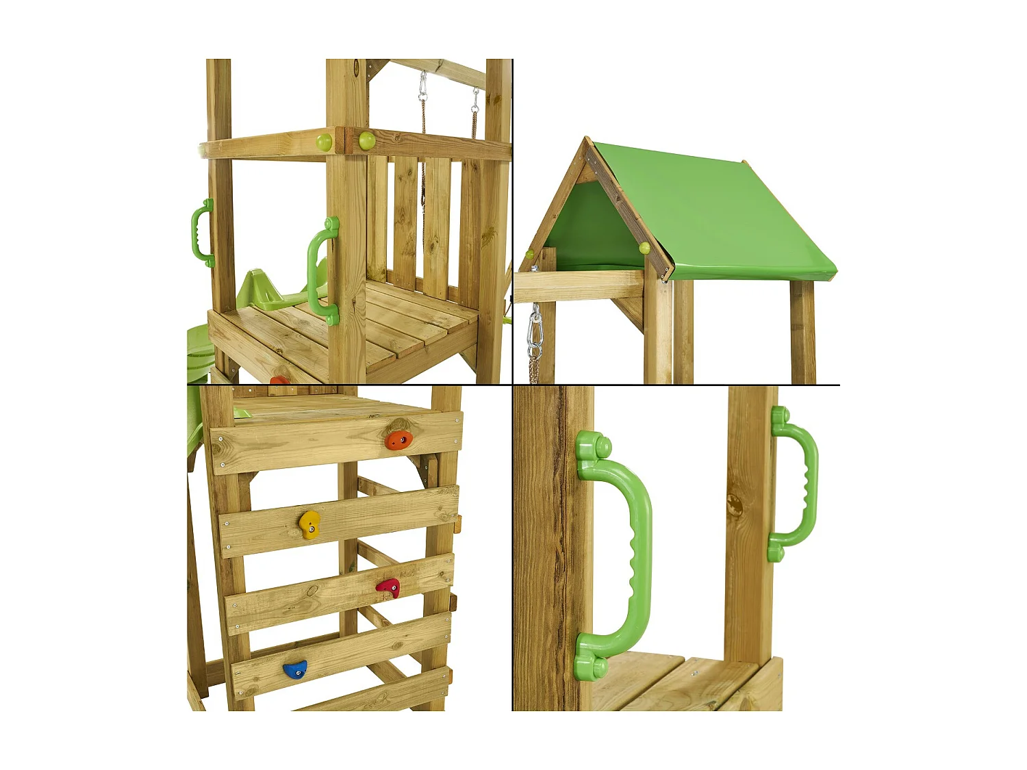 Kangui - Tour et portique bois enfant WALLI - Toboggan, balançoires, escalade et cabane